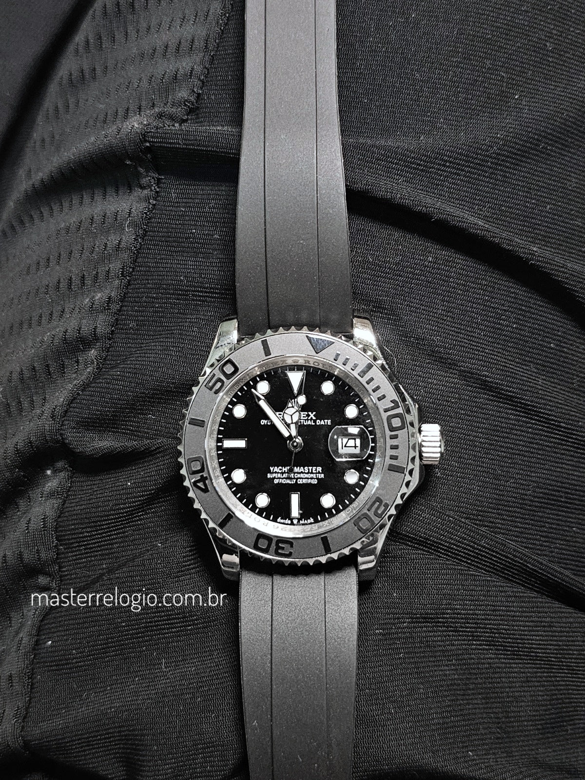 Rolex Yatch Master Prata Pulseira preta 42mm