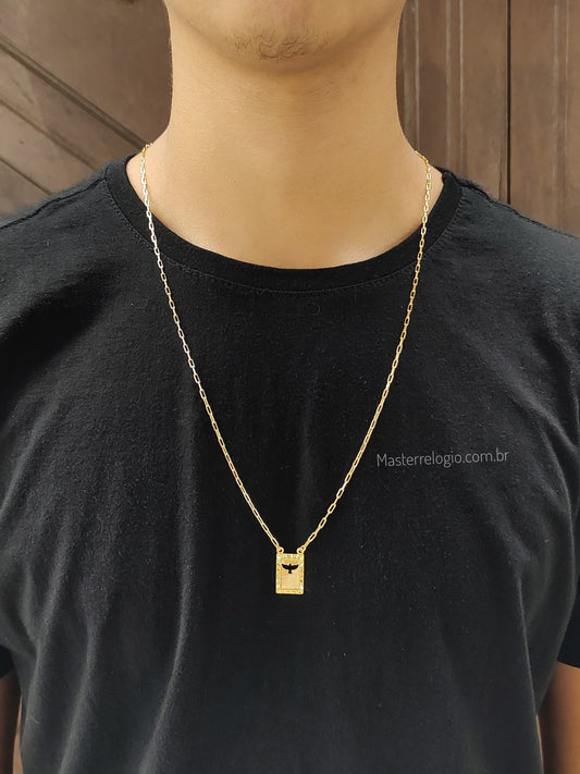 Escapulário 70cm E.Santo e Zircônia Cristal 2mm Banho Ouro 24k