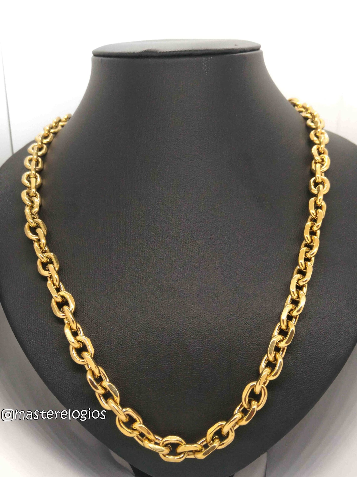 Corrente Cadeado laminada 10mm redonda banhada a 10 milesimos de ouro 18k 70cm