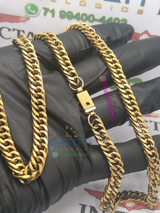 Corrente Grumet 9mm 109g banhada a 10 milesimos de ouro 18k 70cm
