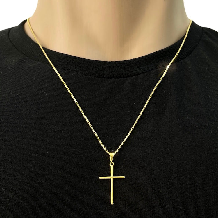 Pingente Crucifixo Agulha (2,8cmX1,6cm) (Banho Ouro 24k)