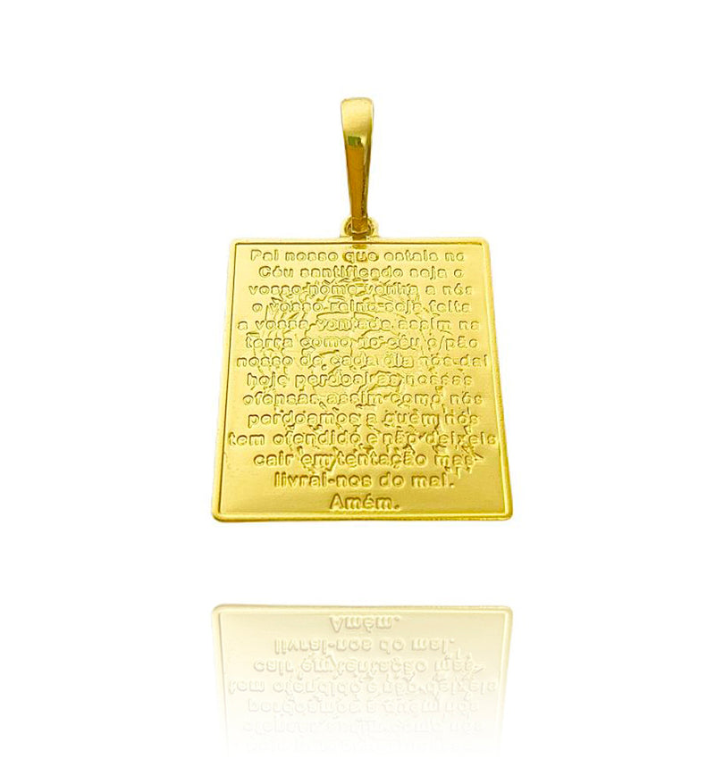 Pingente Placa Oração Pai Nosso c/ Cristo (3cmX2,3cm) (Banho Ouro 24k)