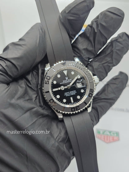 Rolex Yatch Master Prata Pulseira preta 42mm