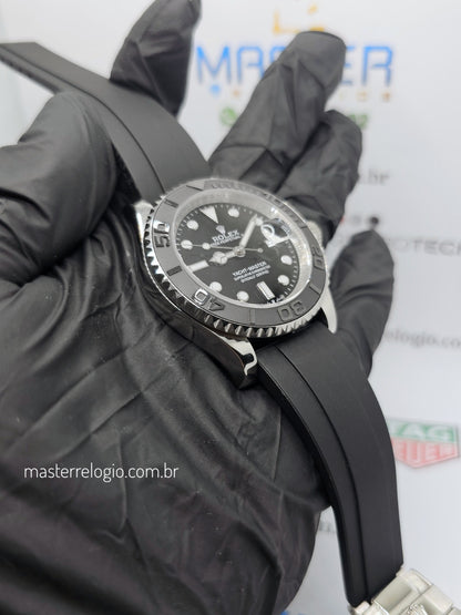 Rolex Yatch Master Prata Pulseira preta 42mm