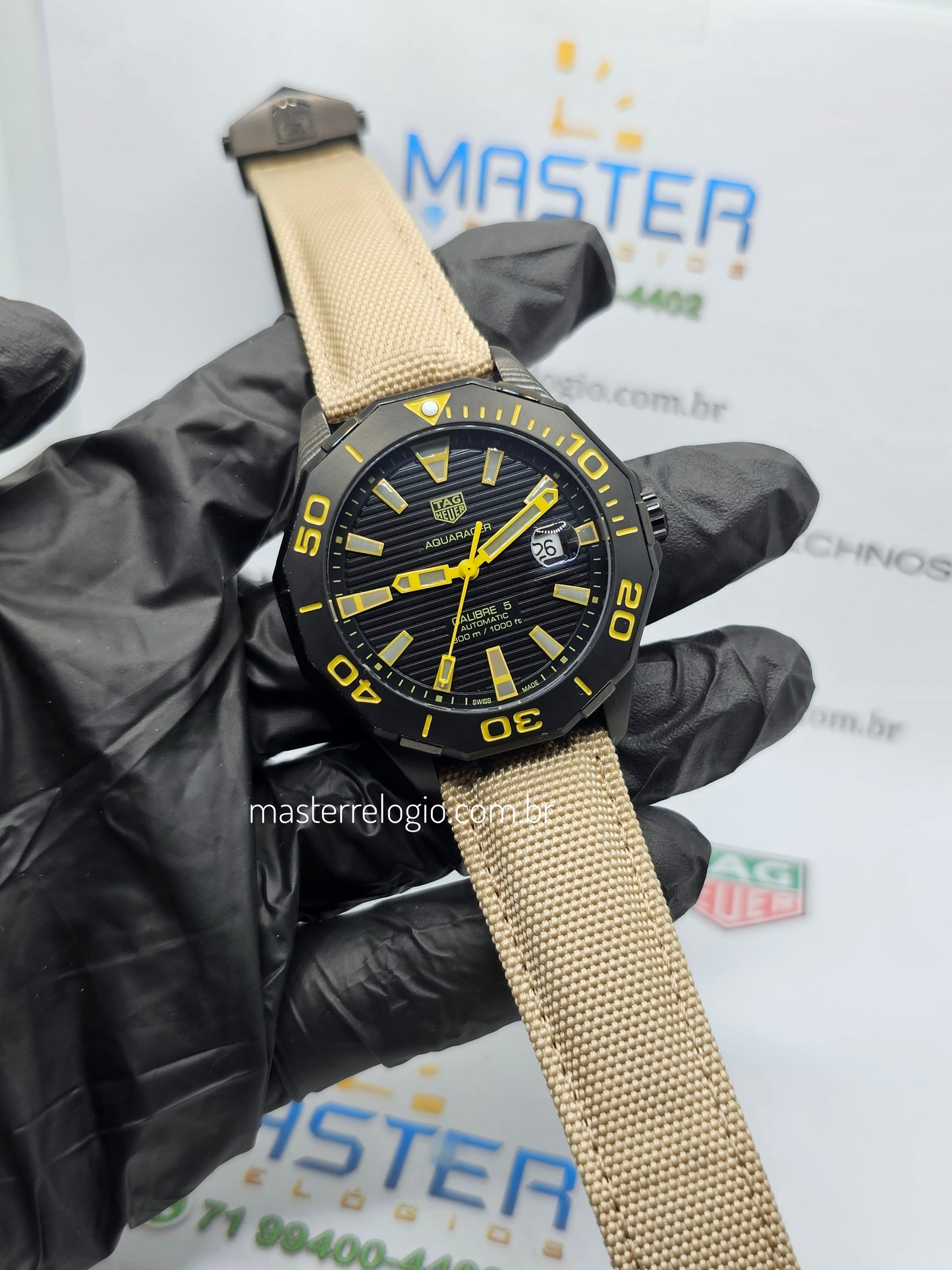 Tag Heuer Aquaracer Preto Nylon Bege