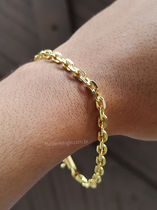 Pulseira Carrier Cadeado 4mm 20cm (Fecho Canhão) (8,2g) (Banho Ouro 24k)