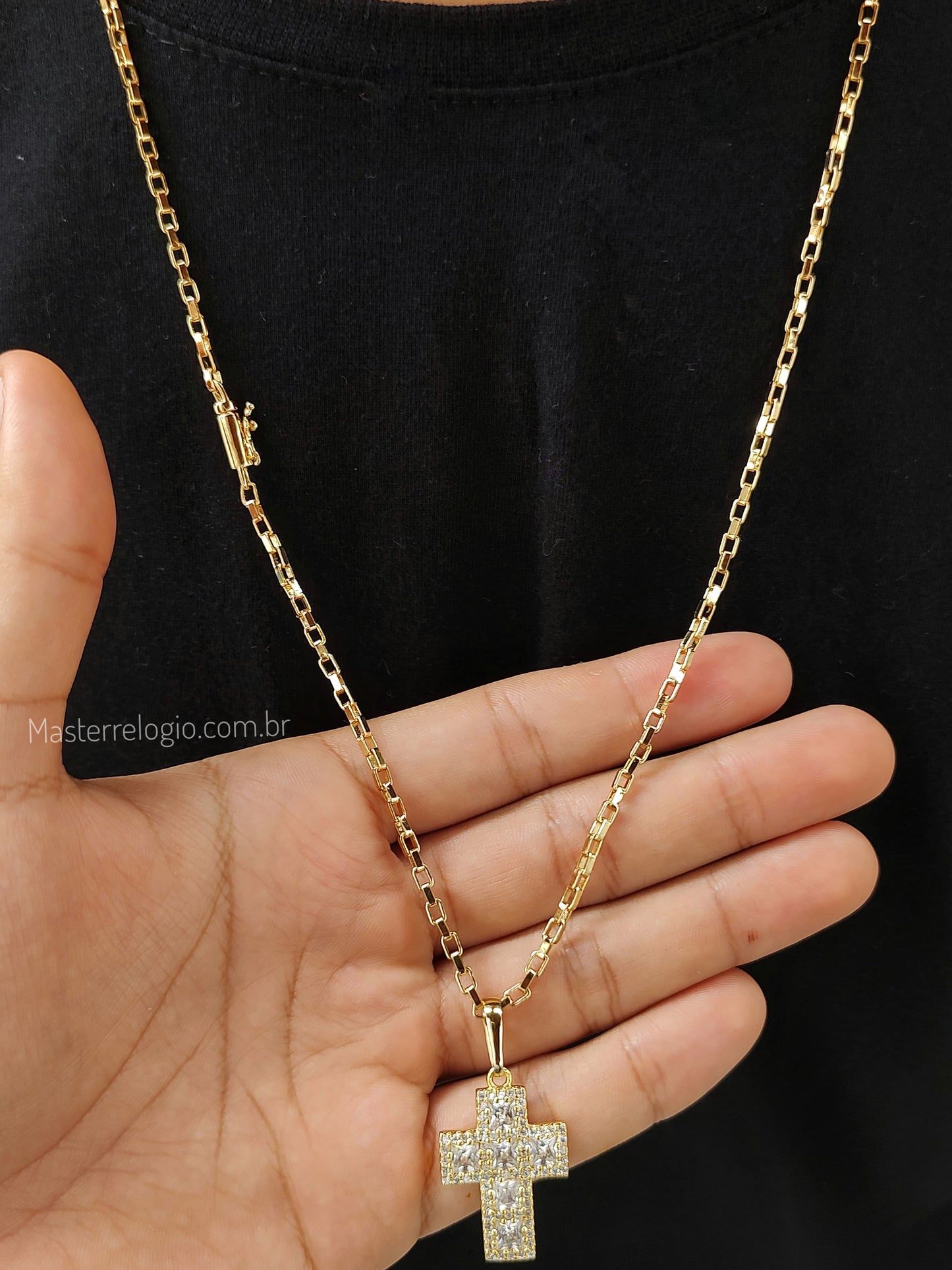 Corrente Cartier Cubinho 2,3mm 70cm (12g) (Fecho Canhão) (Banho Ouro 24K)