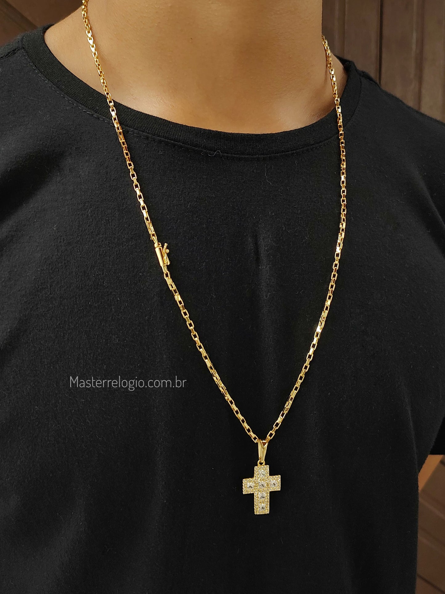 Corrente Cartier Cubinho 2,3mm 70cm (12g) (Fecho Canhão) (Banho Ouro 24K)