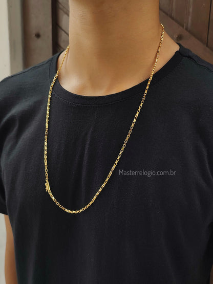 Corrente Cartier Cubinho 2,3mm 70cm (12g) (Fecho Canhão) (Banho Ouro 24K)