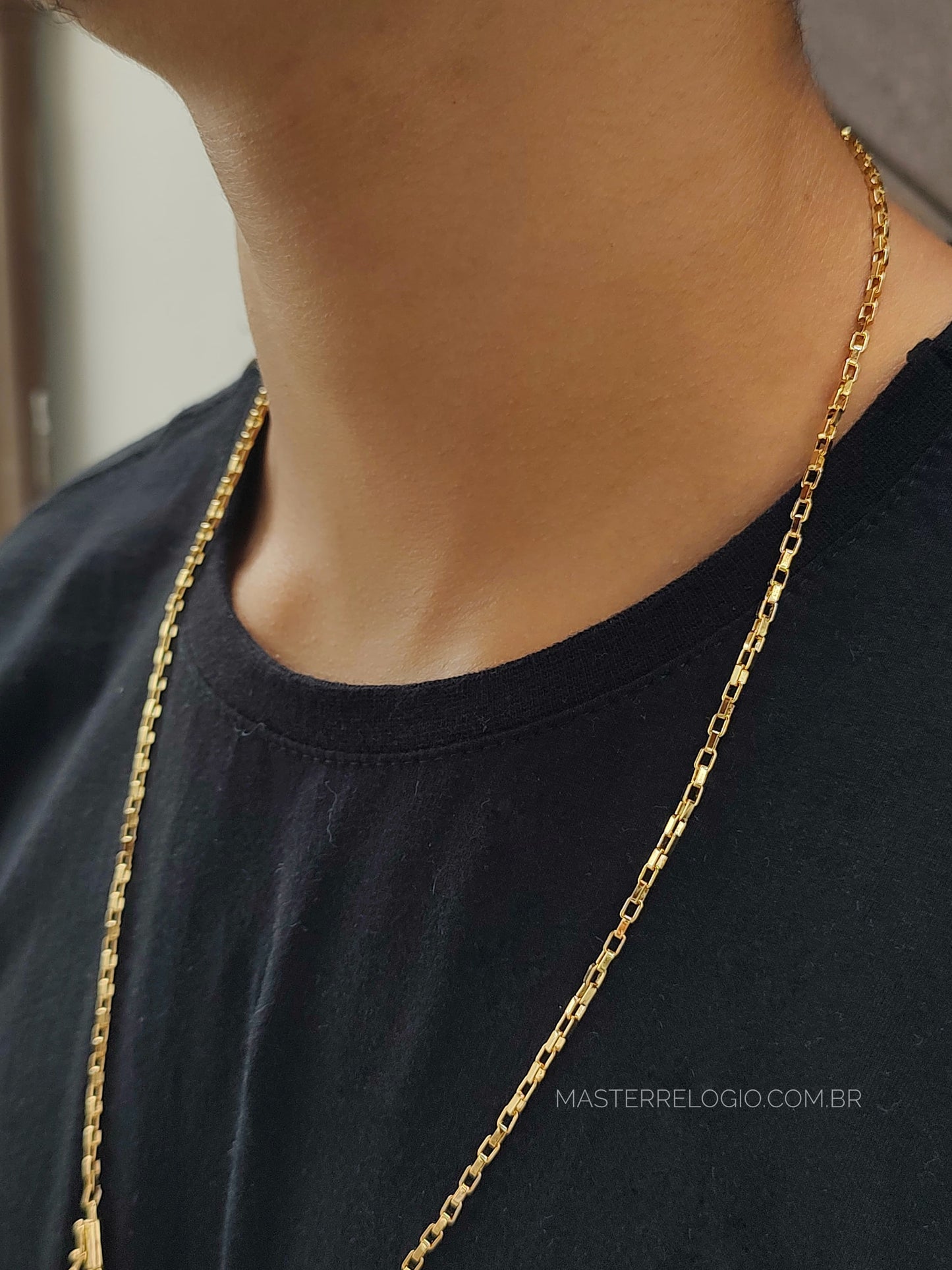 Corrente Cartier Cubinho 2,3mm 70cm (12g) (Fecho Canhão) (Banho Ouro 24K)