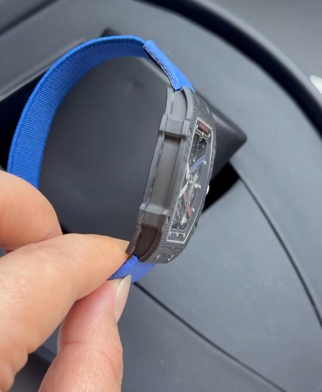 Richard Mille 67-02 Fino 37g fibra de carbono automatico Azul + Pulseira extra Velcro