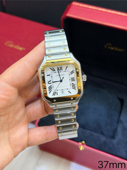 Cartier Santos Gold Bezel Base Eta Engate Rapido
