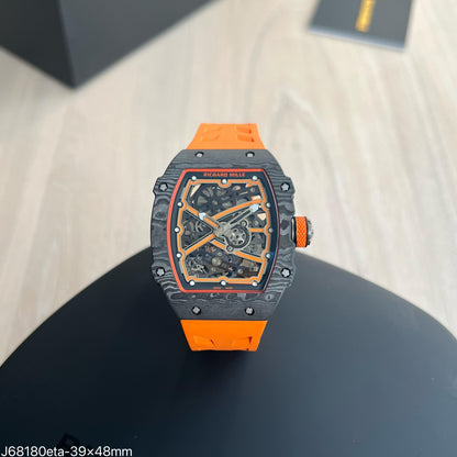 Richard Mille 67-02 Fino 37g fibra de carbono automatico Laranja + Pulseira extra Velcro