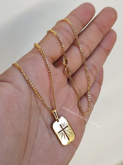 Corrente Grumet 2mm 70cm (Fecho Tradicional) (Tag 18k) (Banho Ouro 18k)