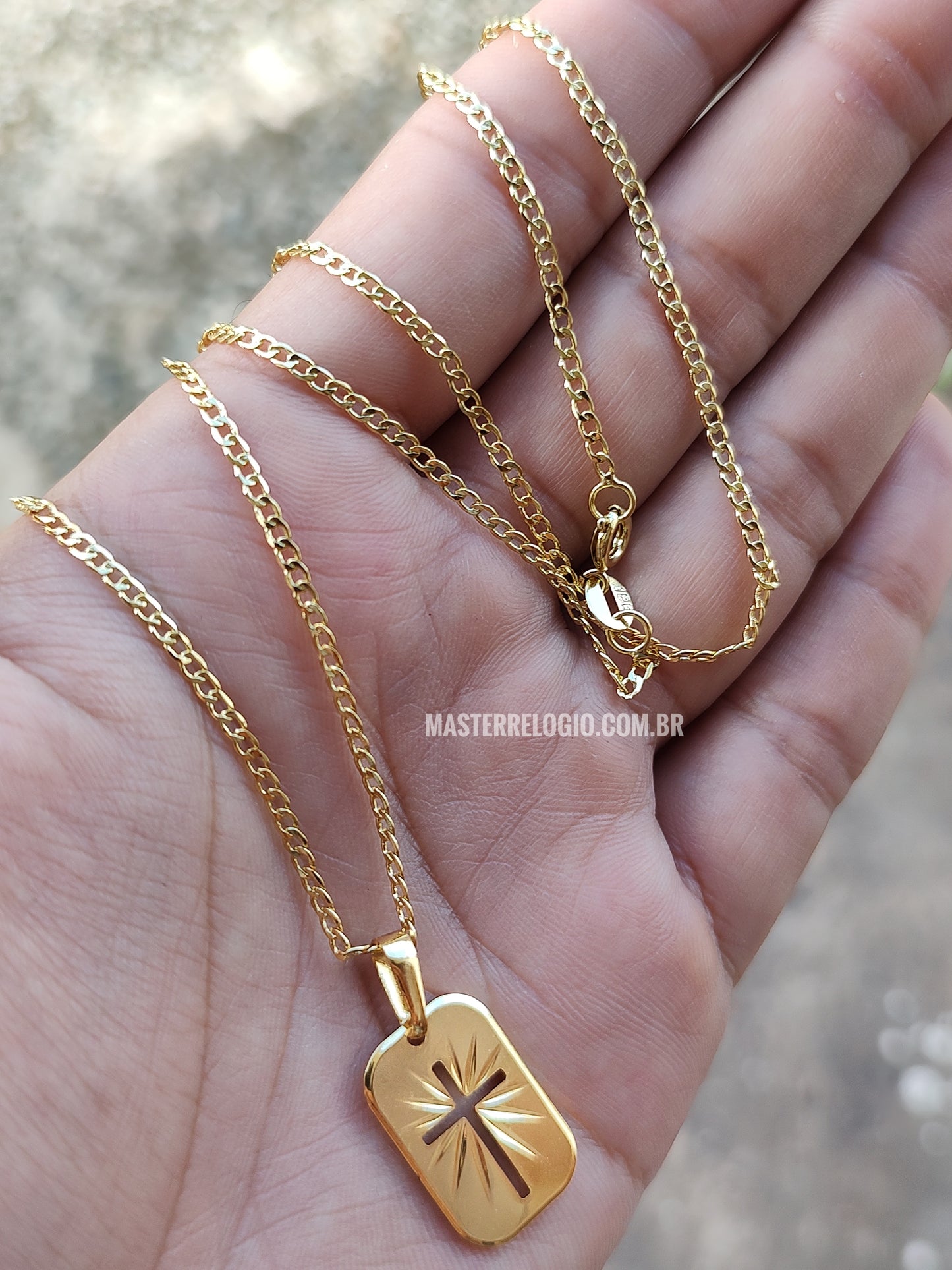 Corrente Grumet 2mm 70cm (Fecho Tradicional) (Tag 18k) (Banho Ouro 18k)