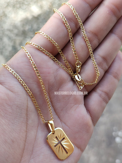 Corrente Grumet 2mm 70cm (Fecho Tradicional) (Tag 18k) (Banho Ouro 18k)