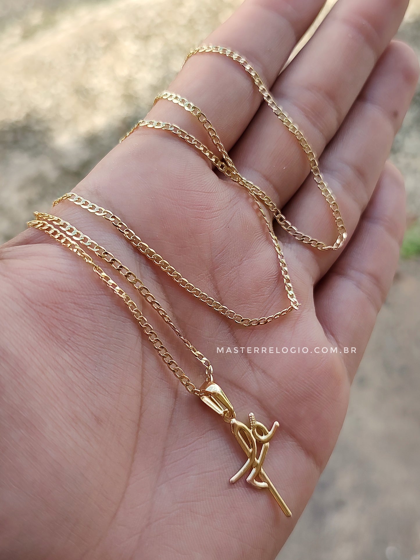 Corrente Grumet 2mm 70cm (Fecho Tradicional) (Tag 18k) (Banho Ouro 18k)