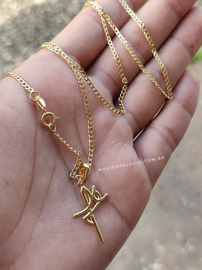 Corrente Grumet 2mm 70cm (Fecho Tradicional) (Tag 18k) (Banho Ouro 18k)