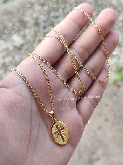 Corrente Grumet 2mm 70cm (Fecho Tradicional) (Tag 18k) (Banho Ouro 18k)
