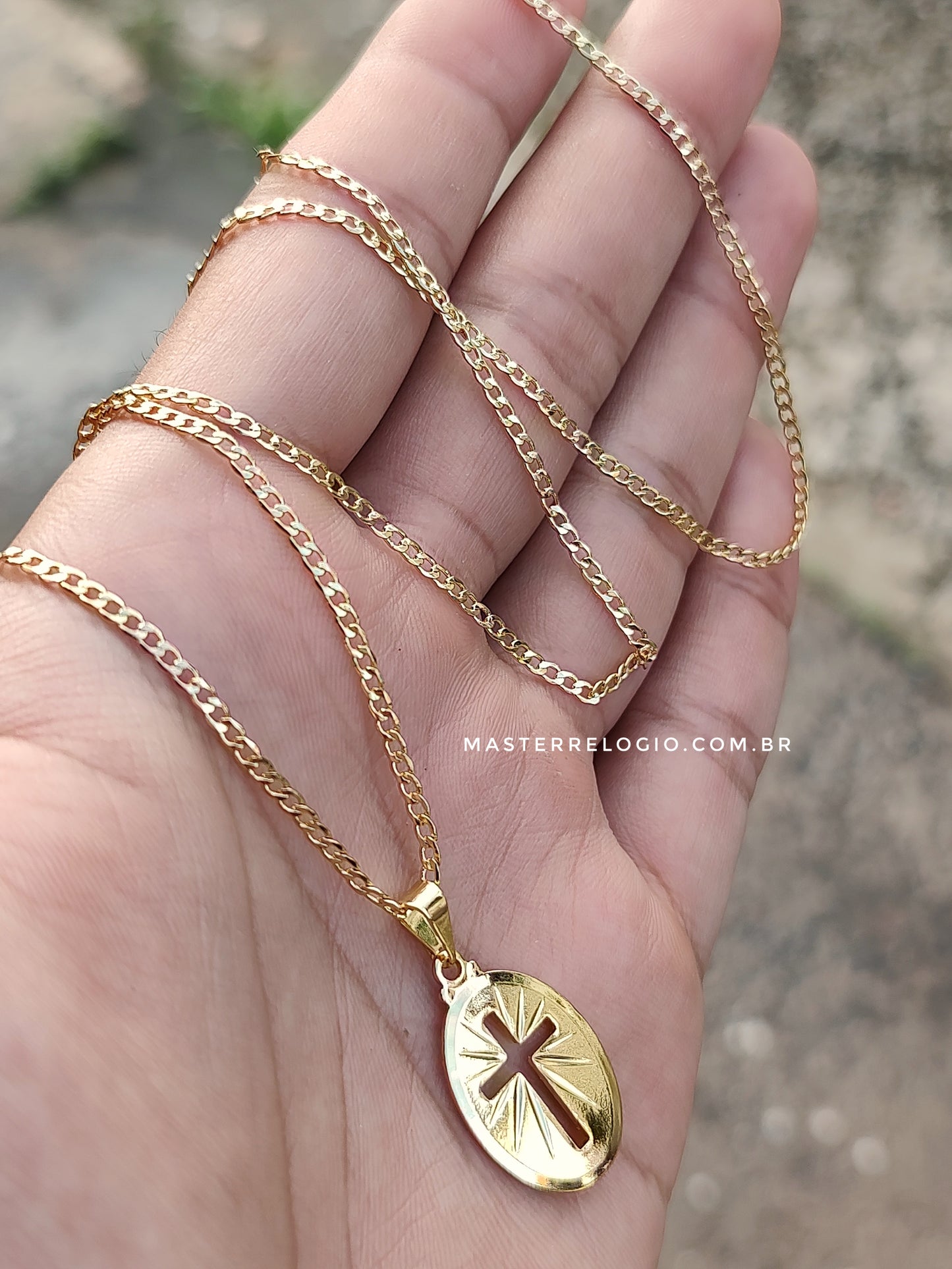 Corrente Grumet 2mm 70cm (Fecho Tradicional) (Tag 18k) (Banho Ouro 18k)