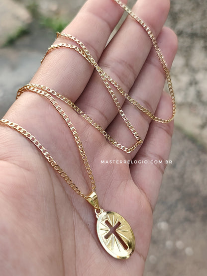 Corrente Grumet 2mm 70cm (Fecho Tradicional) (Tag 18k) (Banho Ouro 18k)