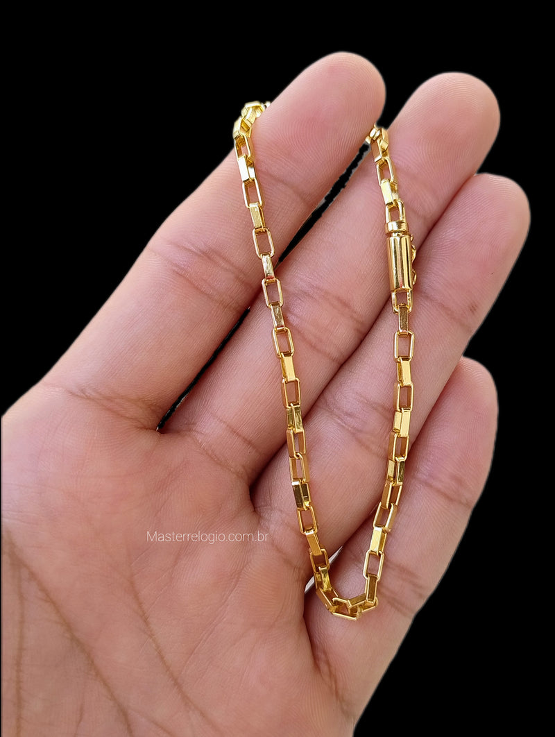 Pulseira Cartier Quadrada (Cubinho) 2,8mm (Fecho Canhão) (Banho Ouro 24k)