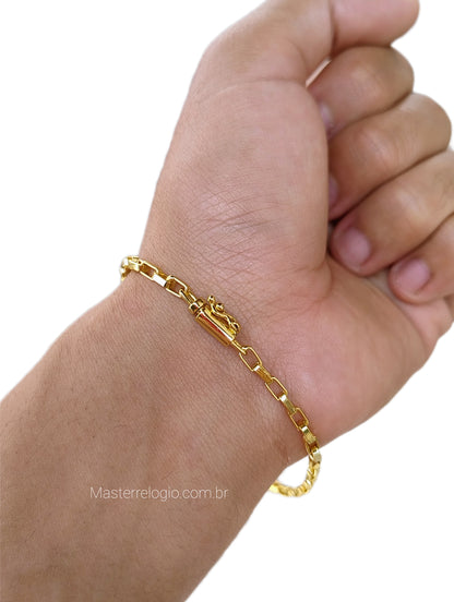 Pulseira Cartier Quadrada (Cubinho) 2,8mm (Fecho Canhão) (Banho Ouro 24k)