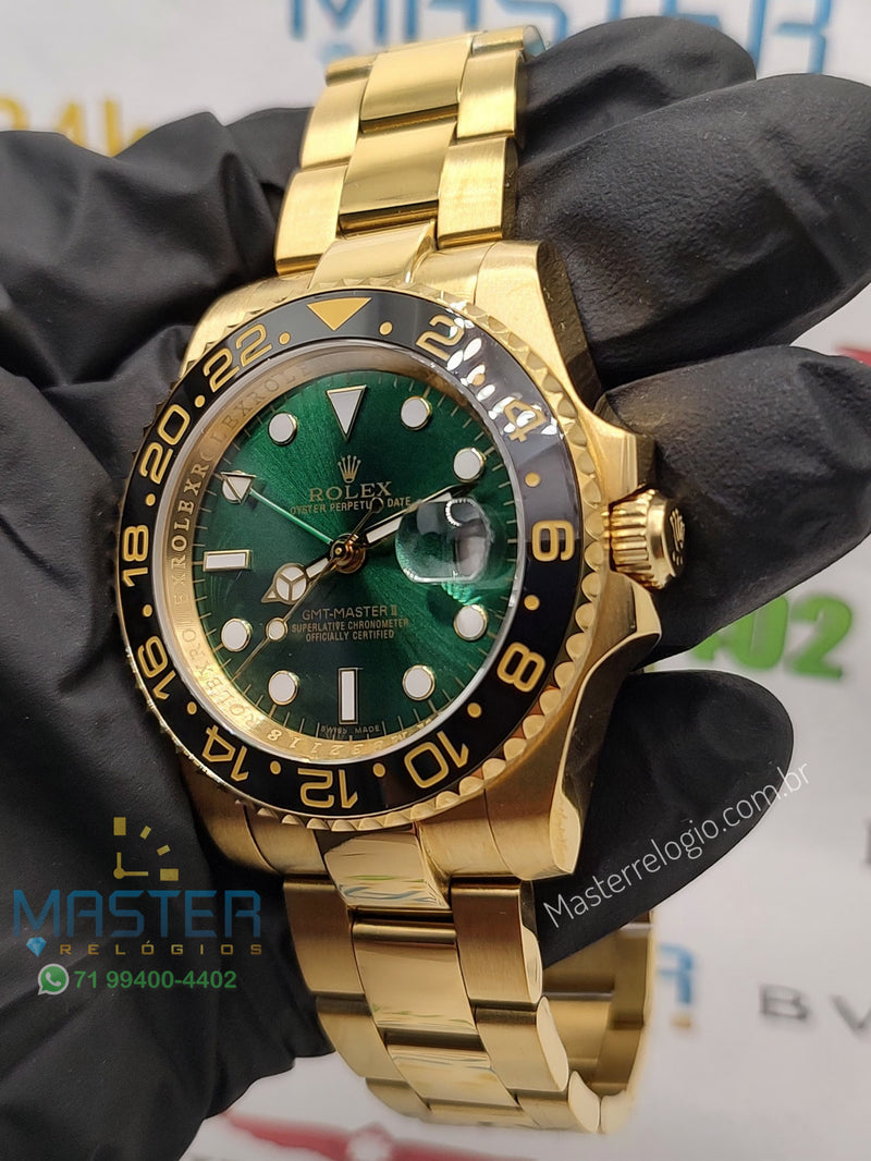 Rollex Gmt Master II Dourado com verde 40mm