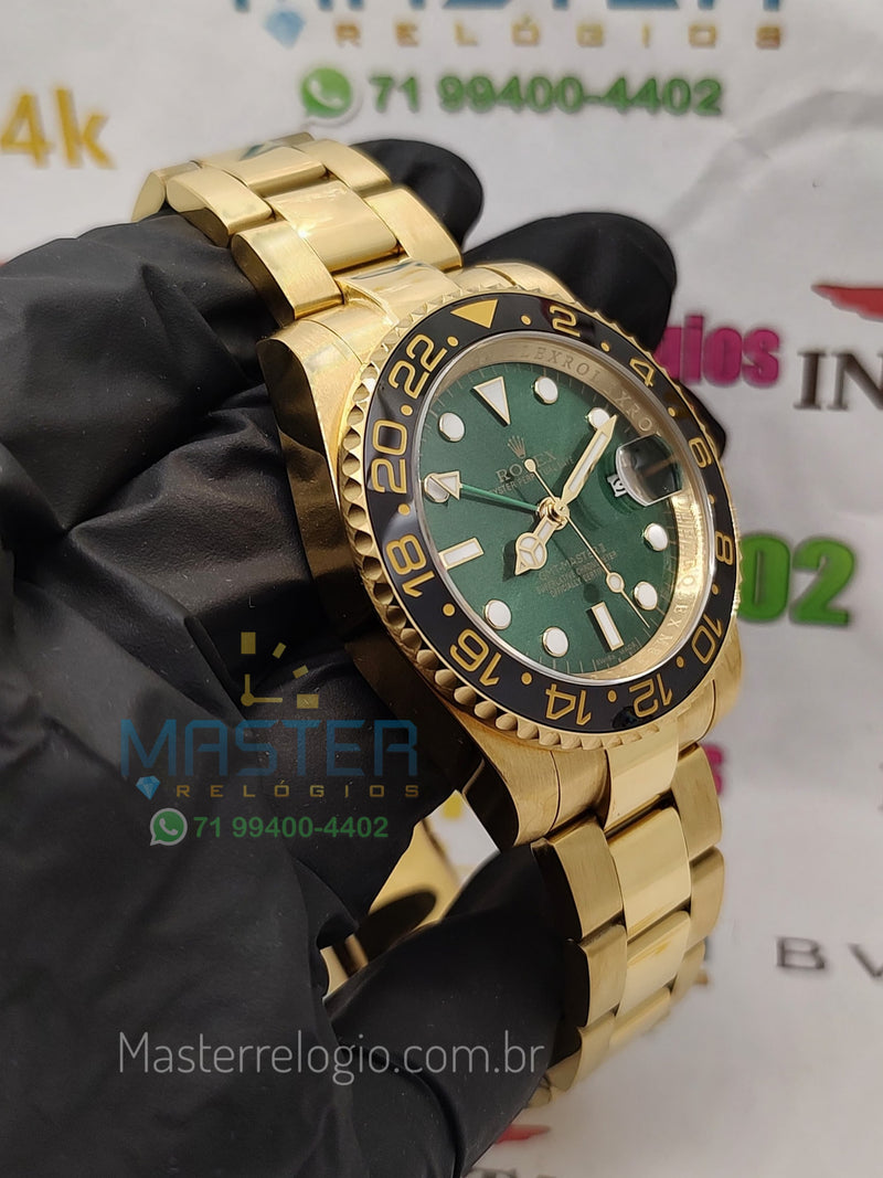 Rollex Gmt Master II Dourado com verde 40mm