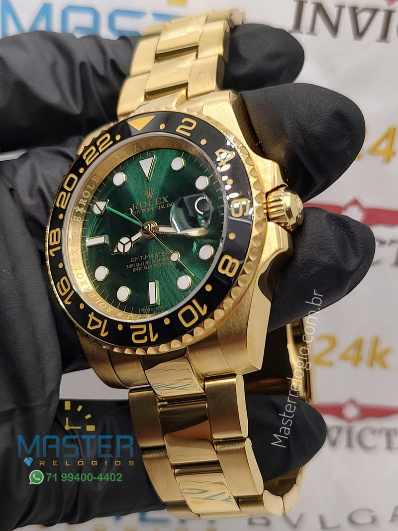 Rollex Gmt Master II Dourado com verde 40mm