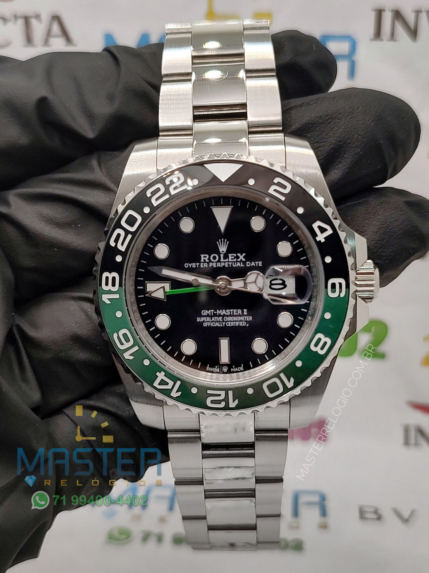 Rollex Gmt Master II Prata com verde 40mm