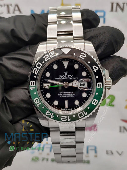 Rollex Gmt Master II Prata com verde 40mm