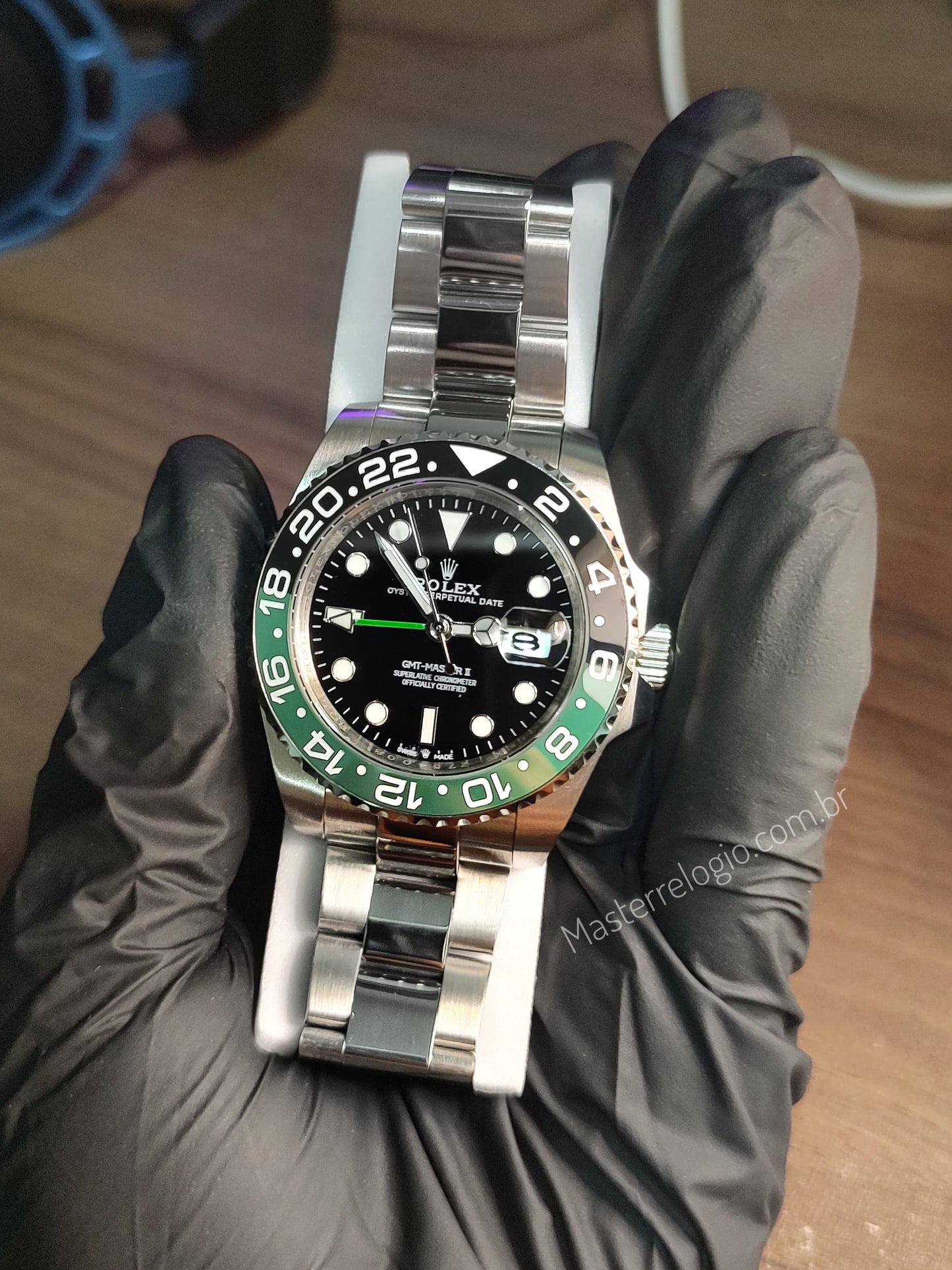 Rollex Gmt Master II Prata com verde 40mm