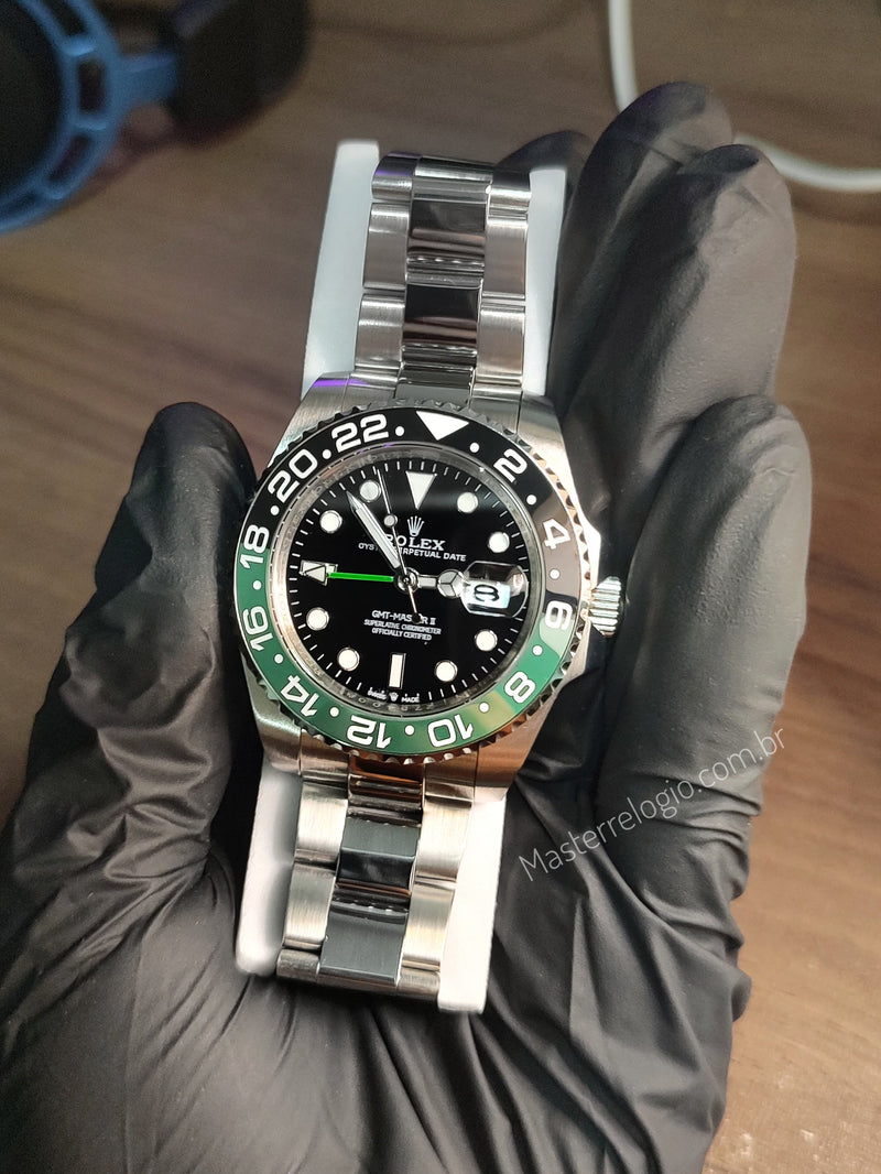 Rollex Gmt Master II Prata com verde 40mm