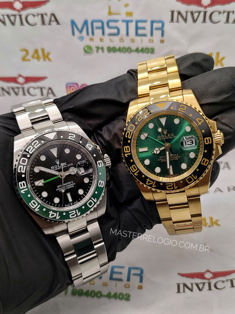 Rollex Gmt Master II Prata com verde 40mm