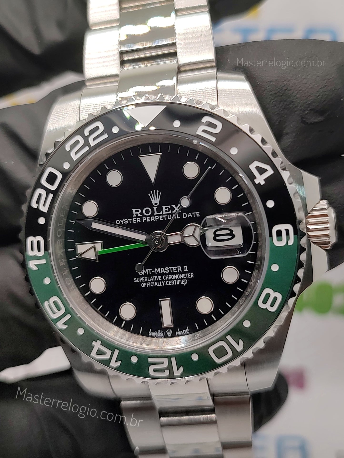 Rollex Gmt Master II Prata com verde 40mm