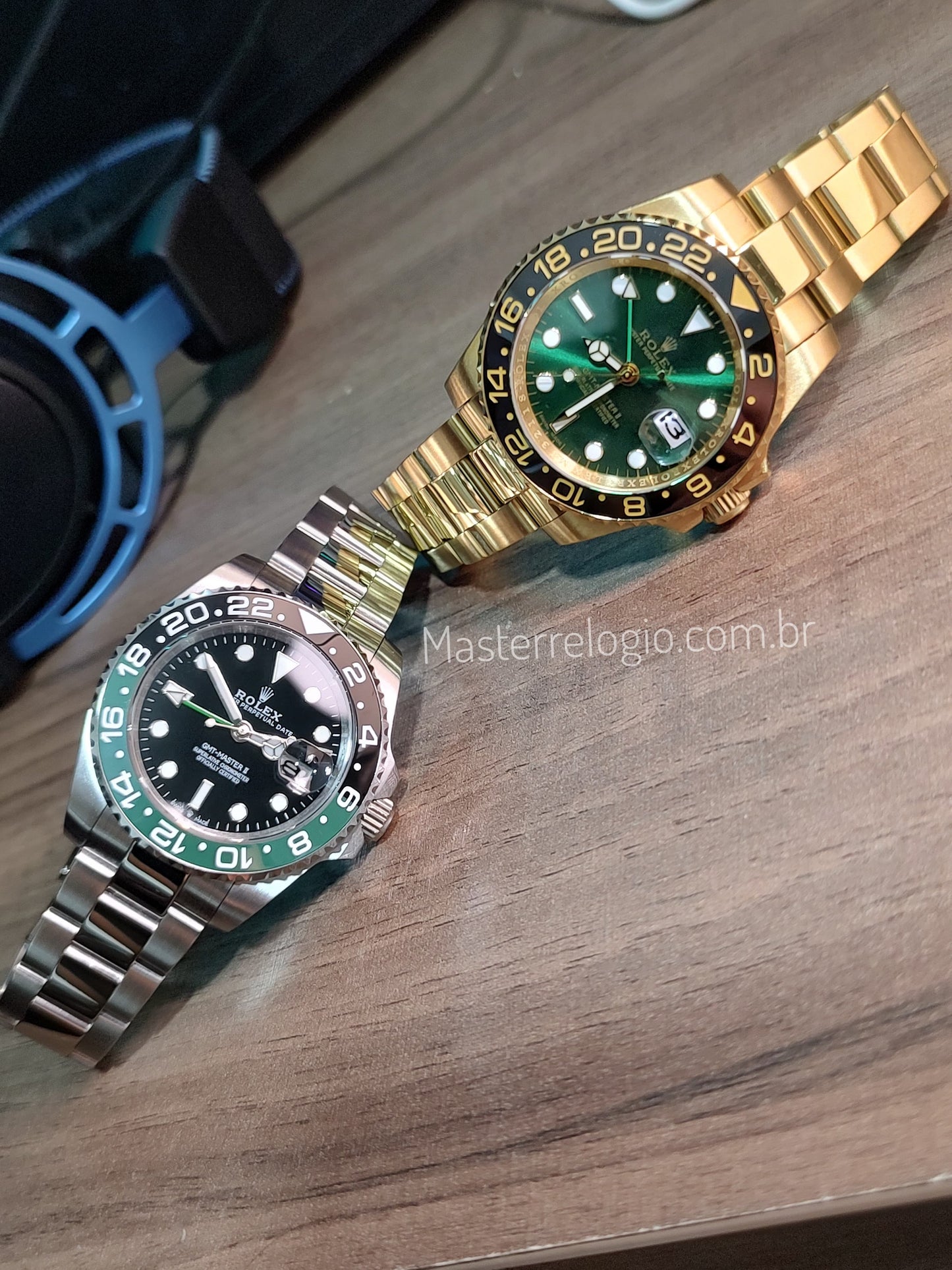 Rollex Gmt Master II Prata com verde 40mm