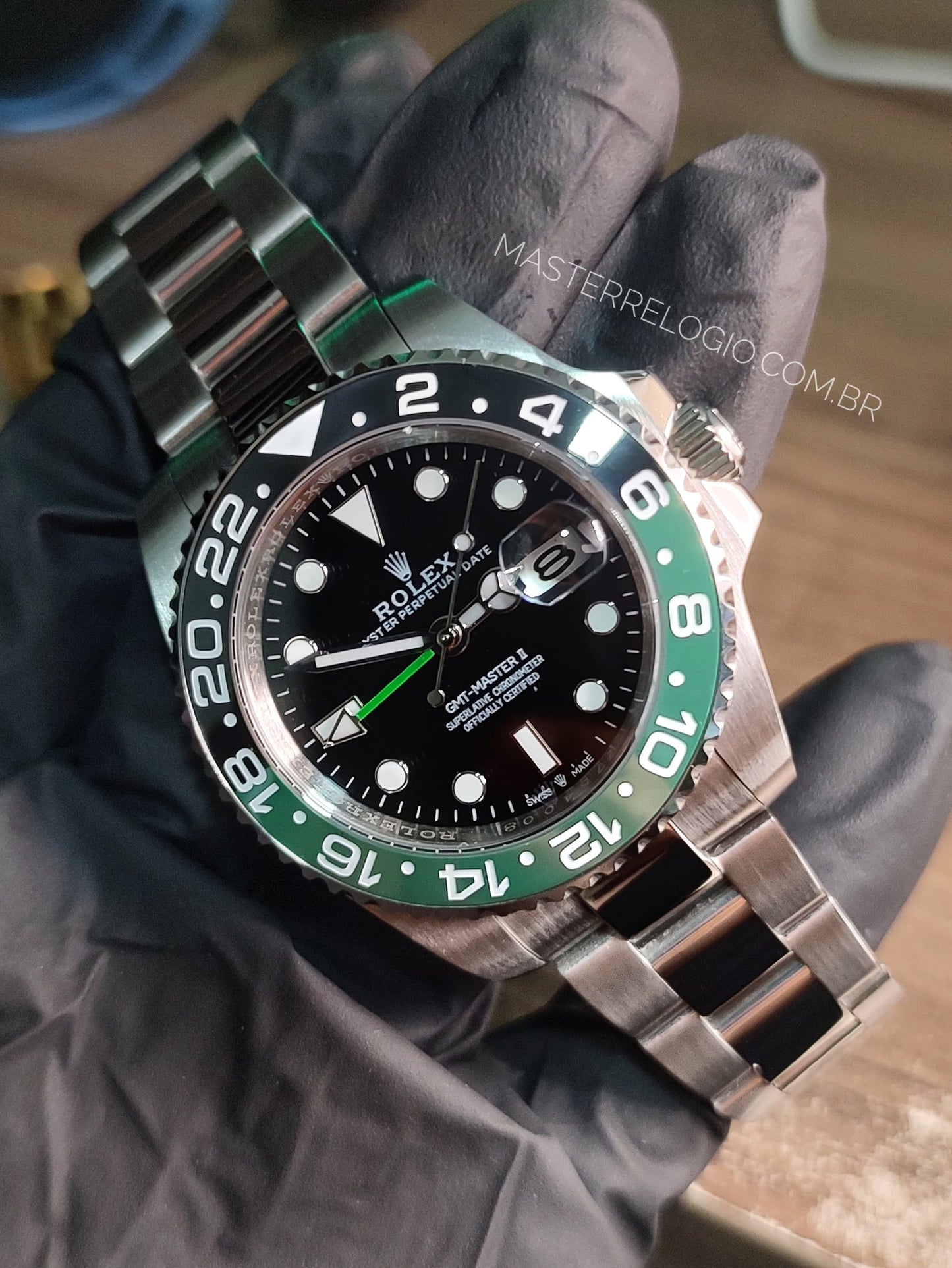 Rollex Gmt Master II Prata com verde 40mm