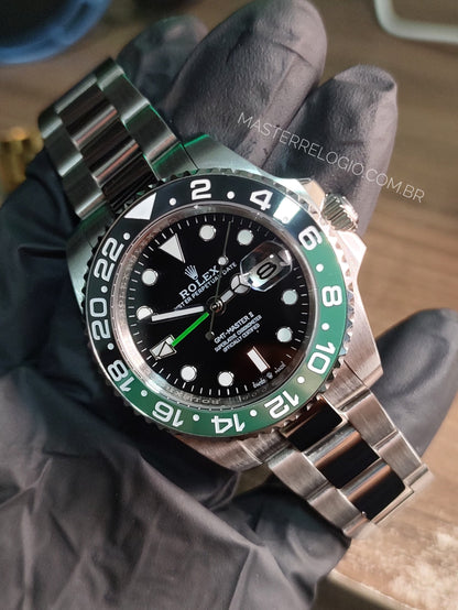Rollex Gmt Master II Prata com verde 40mm