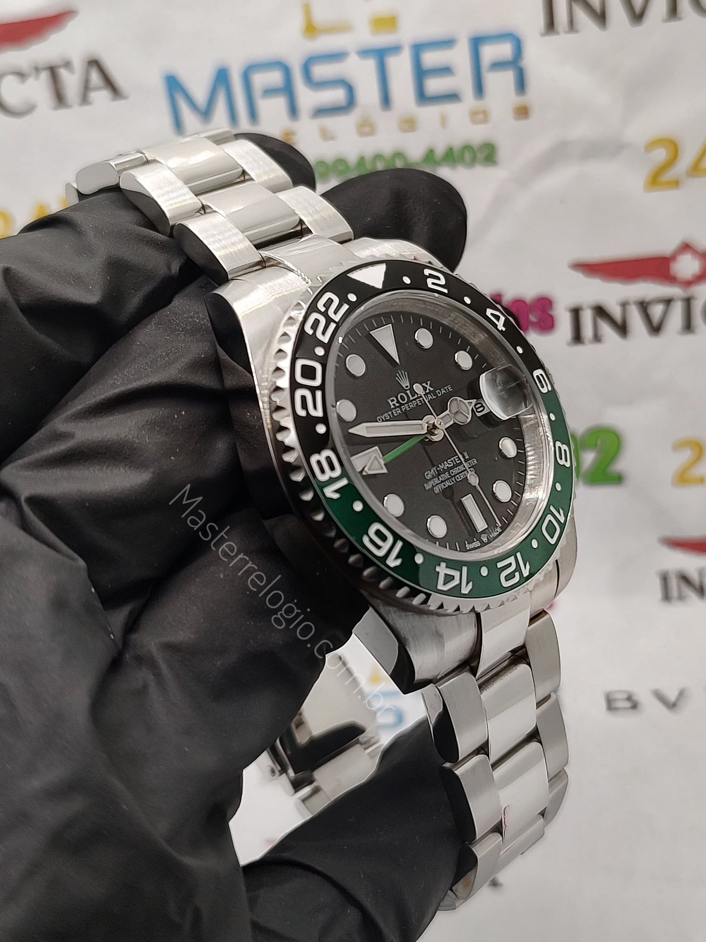 Rollex Gmt Master II Prata com verde 40mm