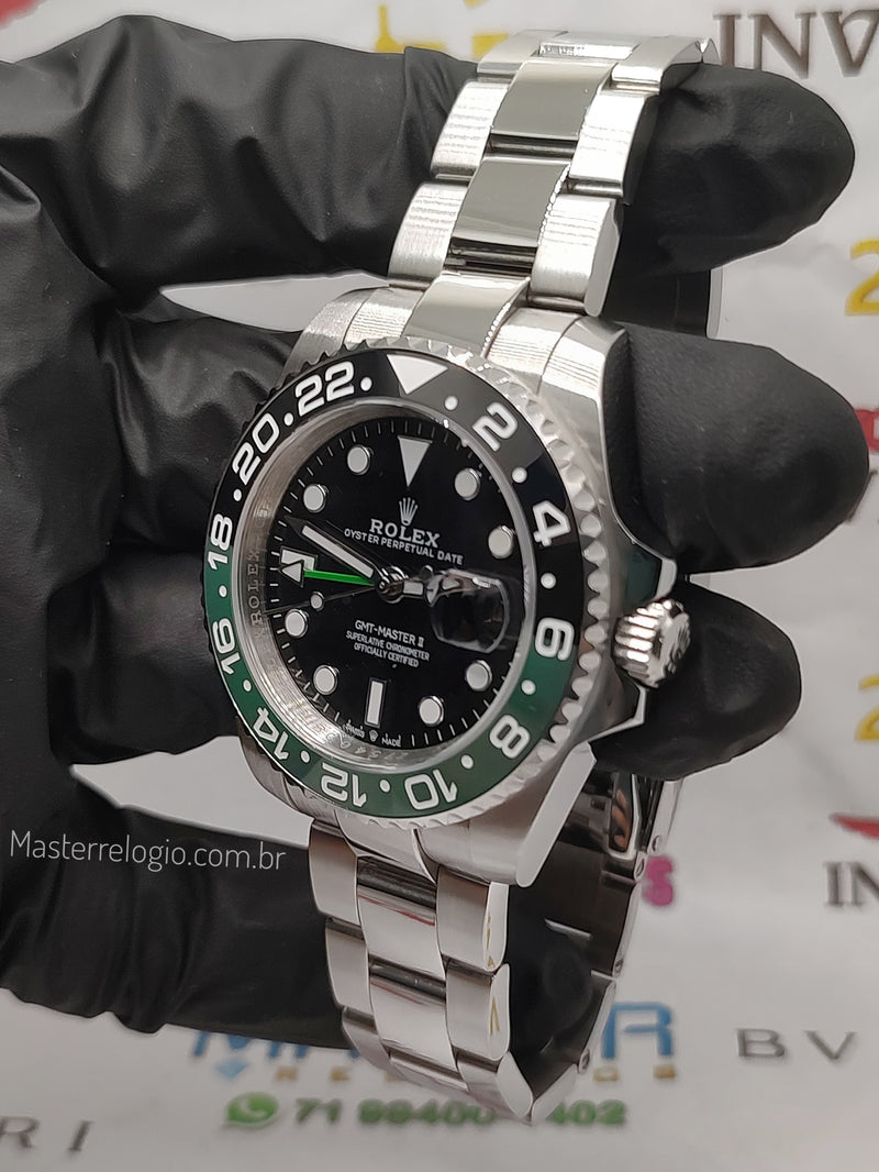 Rollex Gmt Master II Prata com verde 40mm