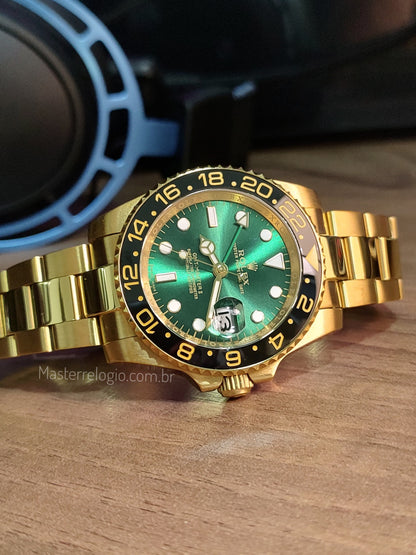 Rollex Gmt Master II Dourado com verde 40mm