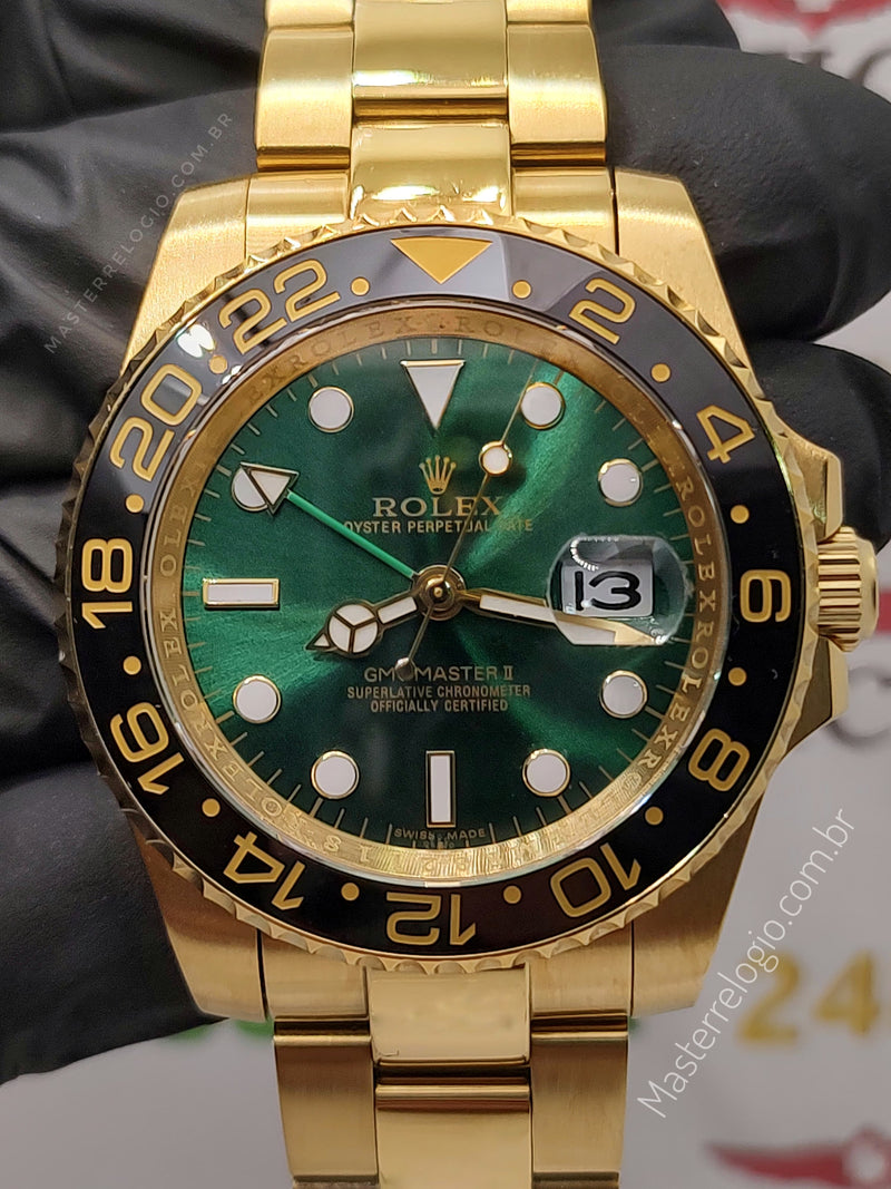 Rollex Gmt Master II Dourado com verde 40mm