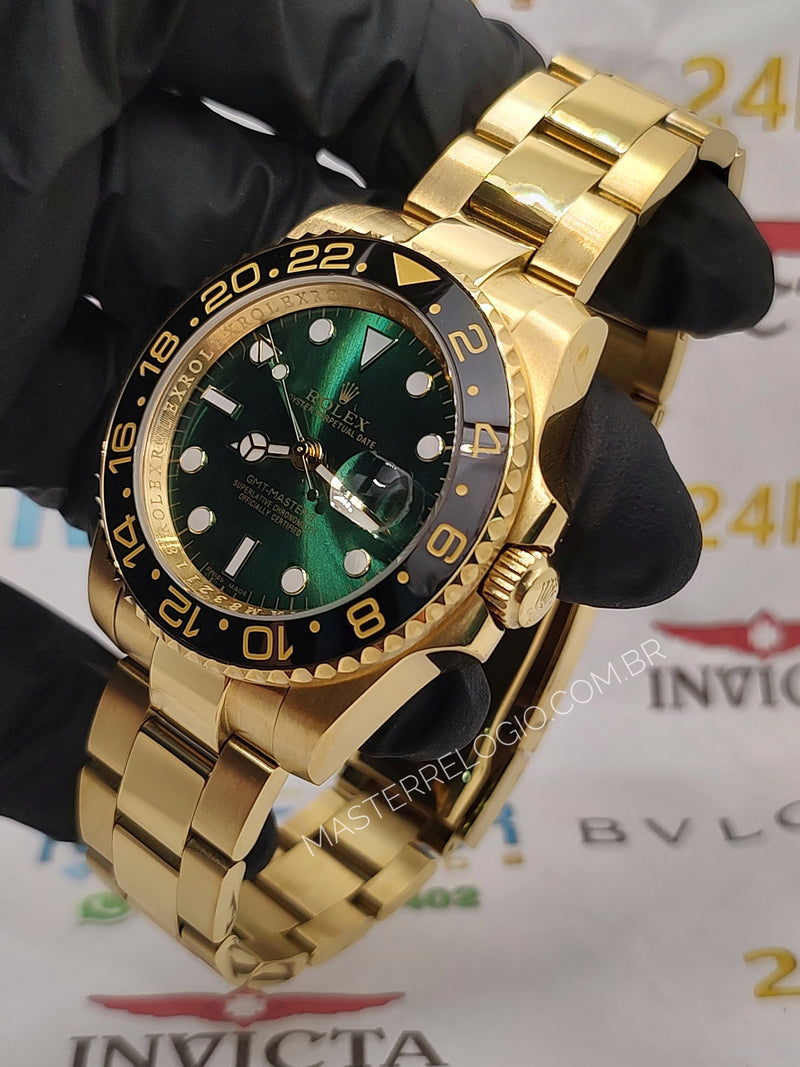 Rollex Gmt Master II Dourado com verde 40mm