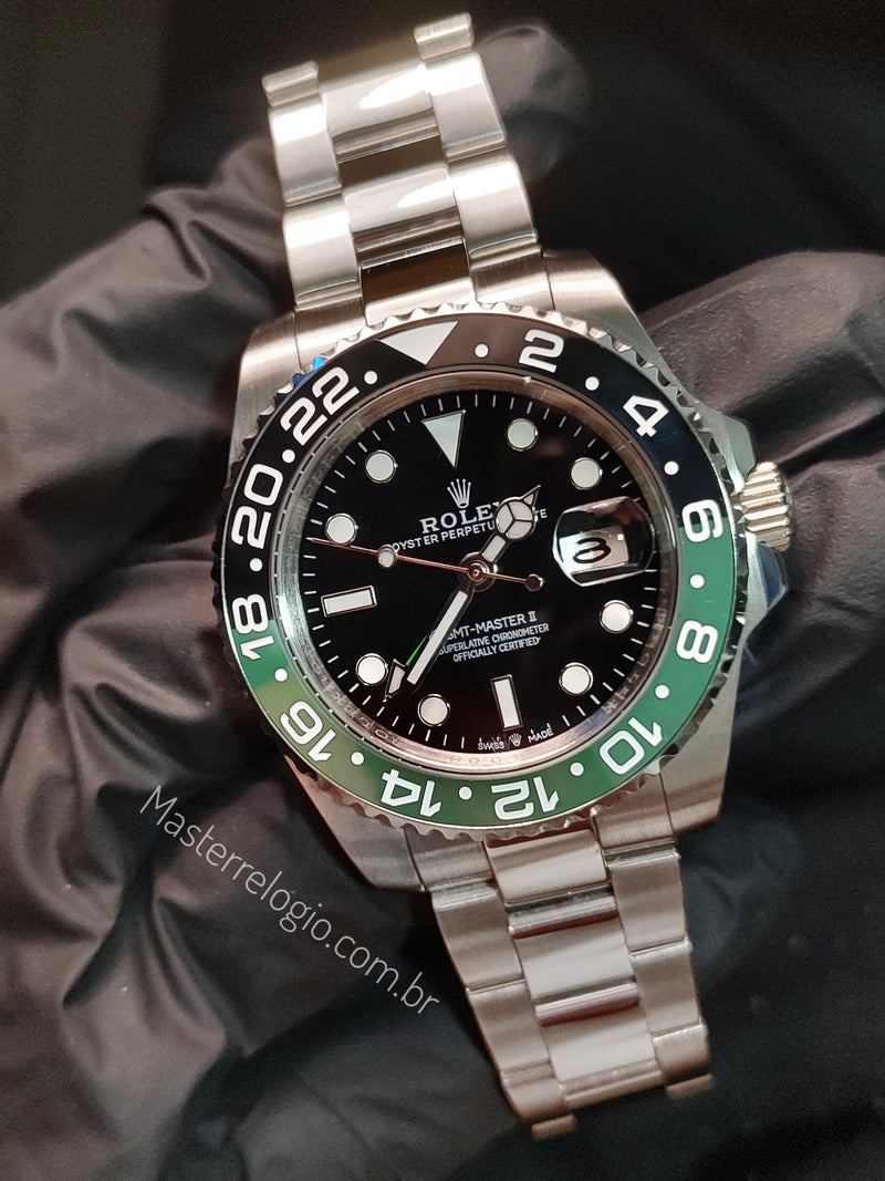 Rollex Gmt Master II Prata com verde 40mm