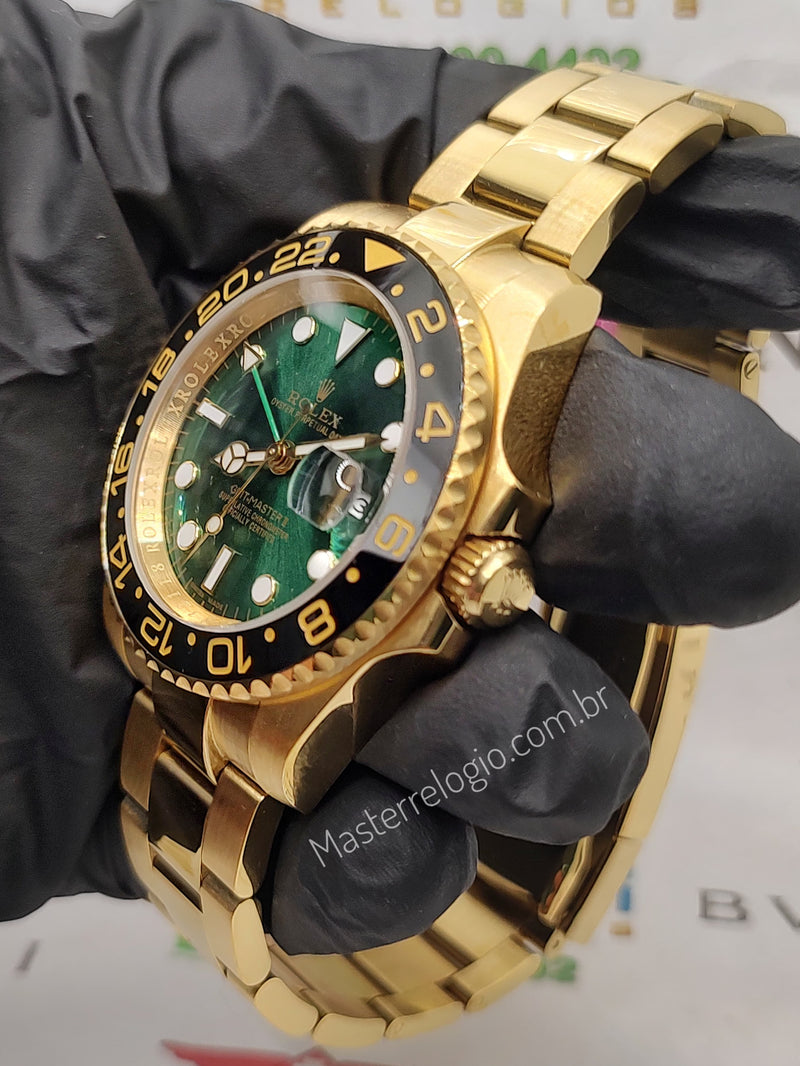 Rollex Gmt Master II Dourado com verde 40mm