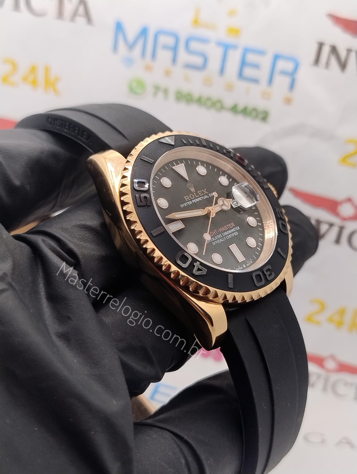 Rolex Yatch Master Rosê Pulseira borracha 40mm