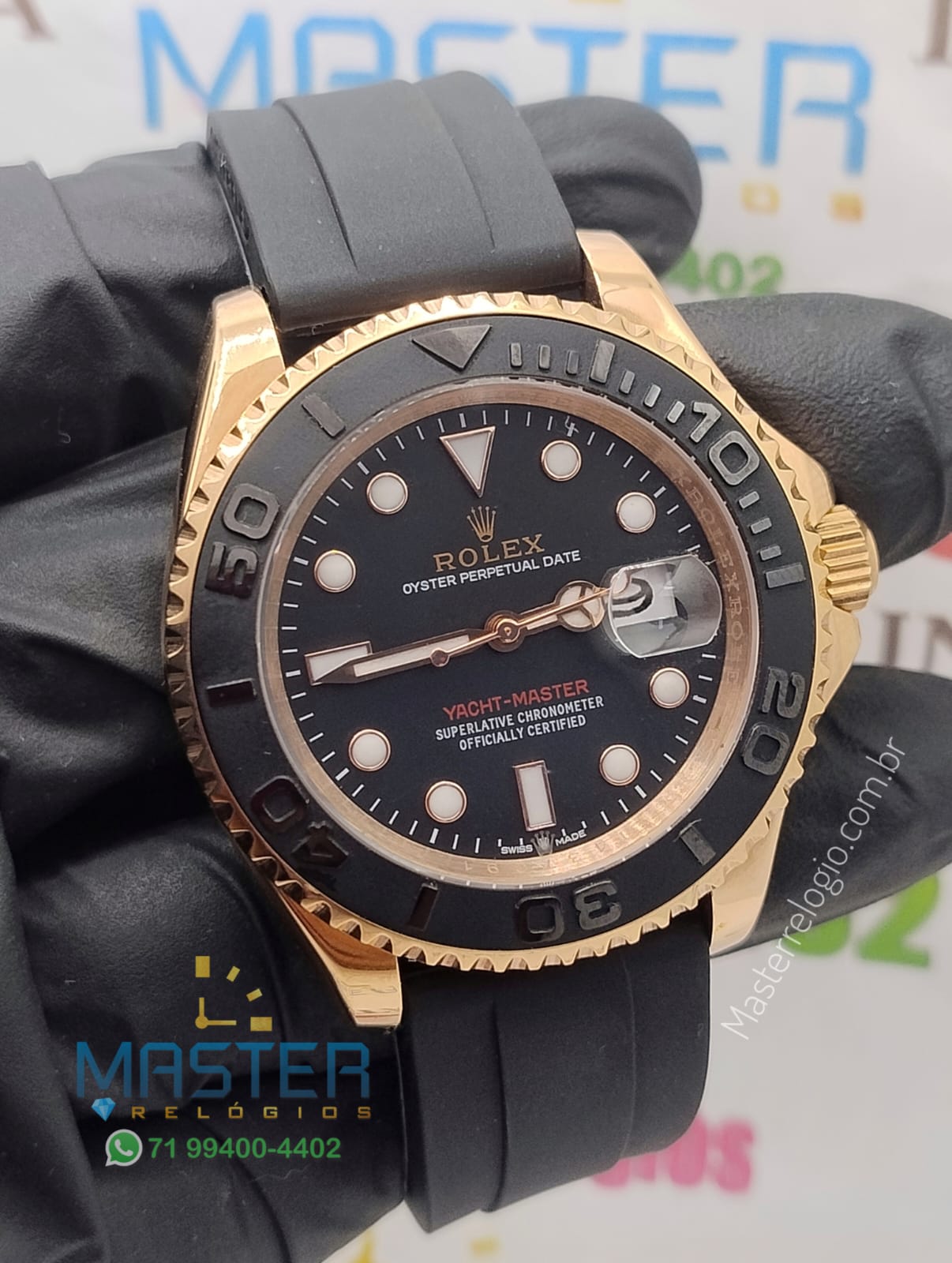 Rolex Yatch Master Rosê Pulseira borracha 40mm
