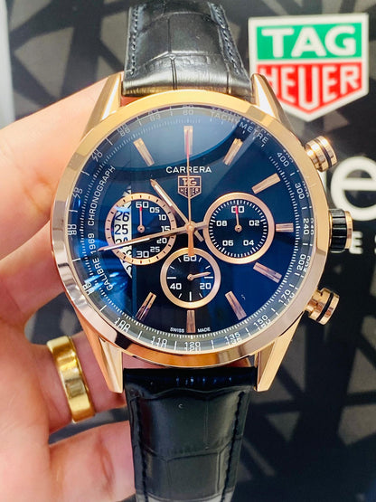 Tag Heuer Couro Carrera Dourado 1969 Pulseira Preta