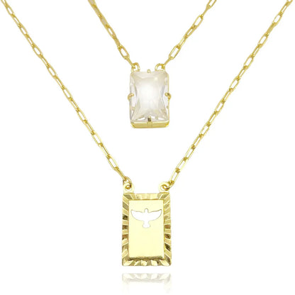 Escapulário 70cm E.Santo e Zircônia Cristal 2mm Banho Ouro 24k